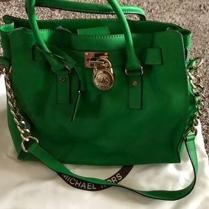 MICHAEL KORS Hamilton Large Green Leather Bag